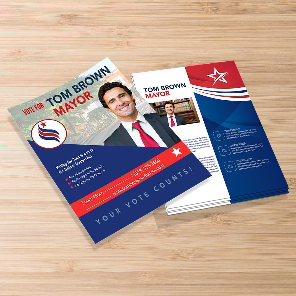 Election campaign platform flyers with candidate photo and messaging