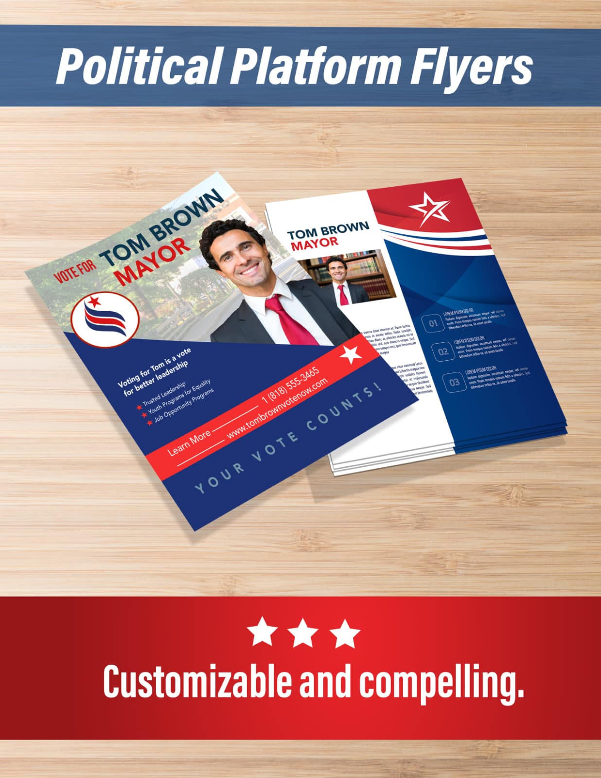 Custom political platform flyers designed for campaign marketing and voter outreach