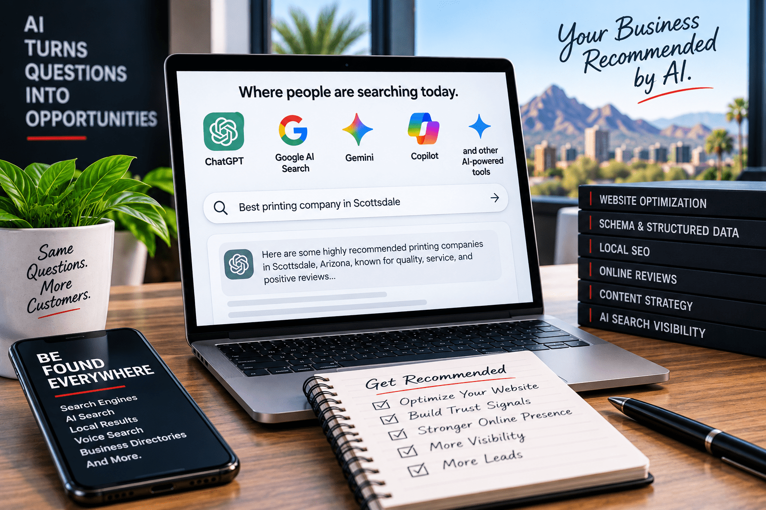 AI search visibility using ChatGPT, Google AI Search, Gemini and Copilot to help businesses get recommended