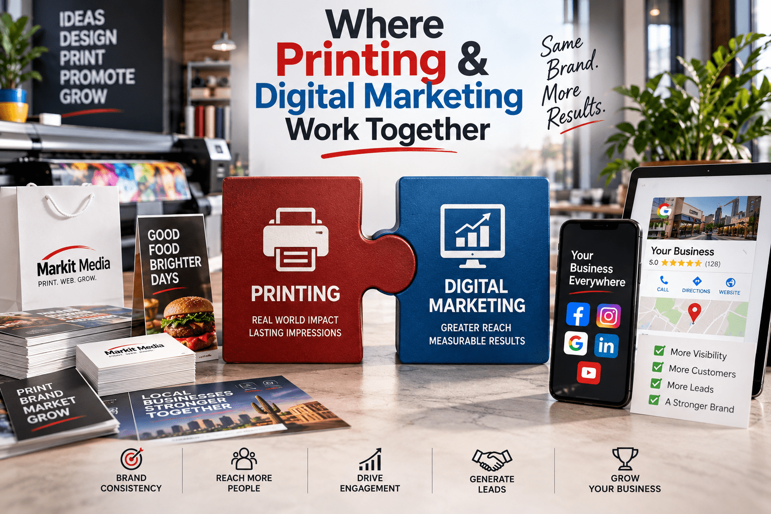 Printing and digital marketing working together to strengthen branding, visibility, customer reach and lead generation