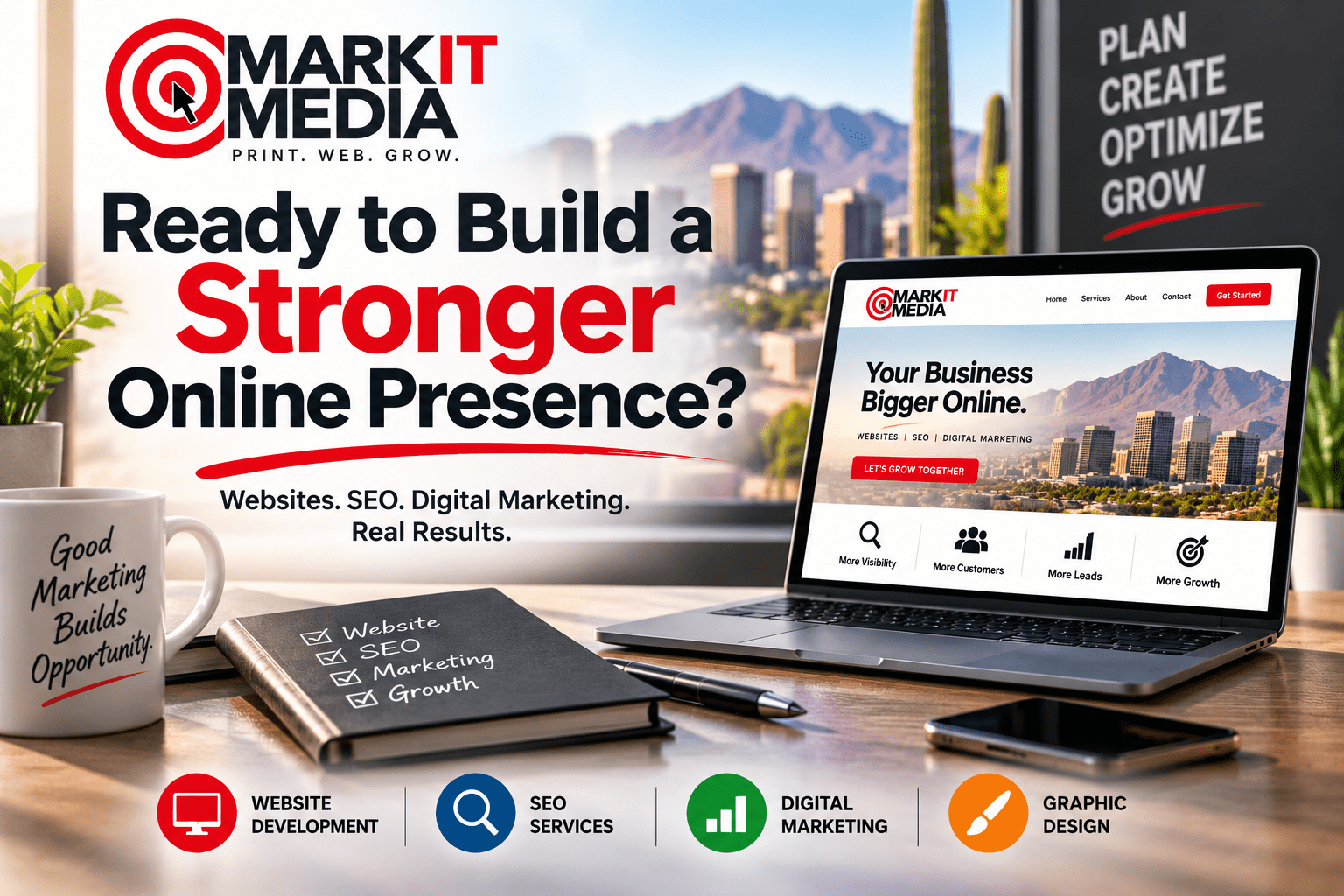 Building a stronger online presence through website development, SEO, digital marketing and graphic design