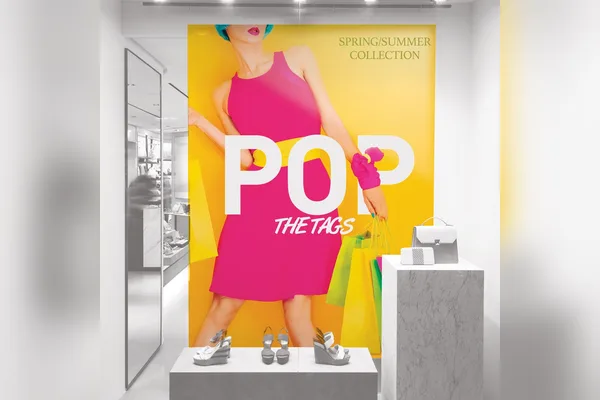 15oz blockout vinyl banner in a store window