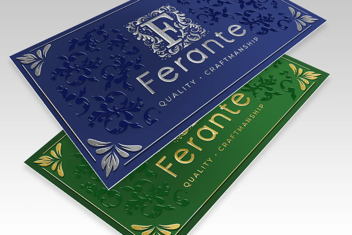 Dual raised business cards with raised foil and spot UV