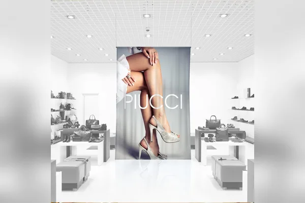 Fabric polyester banner hanging in a retail store
