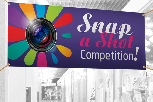Premium matte vinyl banner hanging in a mall