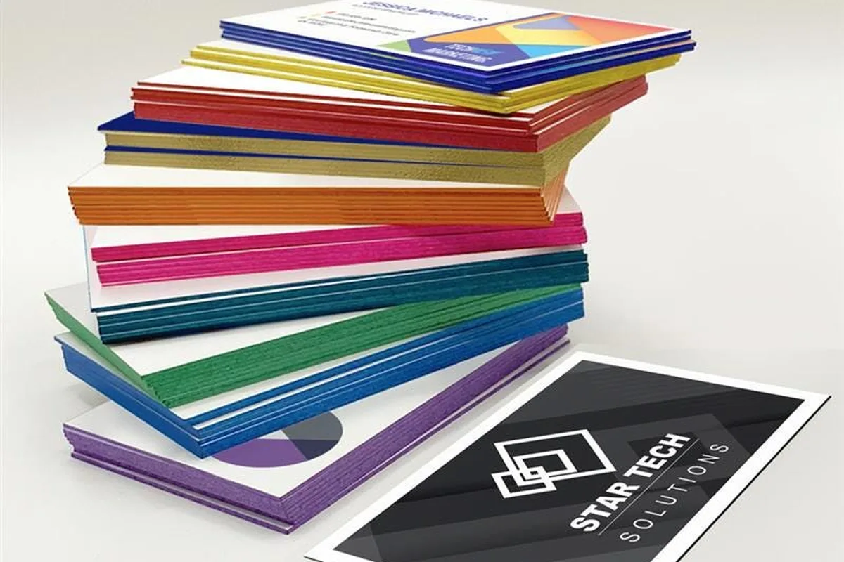 Thick painted edge business cards with colored sides